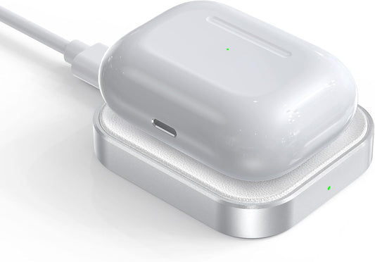 Wireless Charger for AirPods: Compatible with AirPods 4 (ANC), 3rd, 2nd Generation, and New AirPods Pro 3 (2025) - Slim and Compact Design for Travel and Home Office (Silver and White)