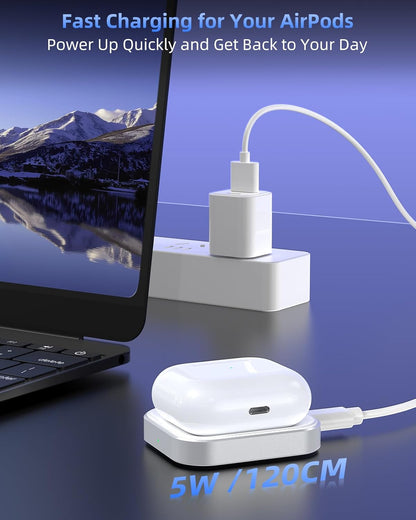 Wireless Charger for AirPods: Compatible with AirPods 4 (ANC), 3rd, 2nd Generation, and New AirPods Pro 3 (2025) - Slim and Compact Design for Travel and Home Office (Silver and White)