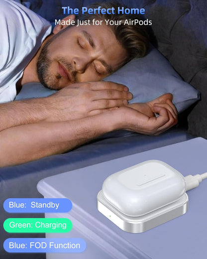 Wireless Charger for AirPods: Compatible with AirPods 4 (ANC), 3rd, 2nd Generation, and New AirPods Pro 3 (2025) - Slim and Compact Design for Travel and Home Office (Silver and White)
