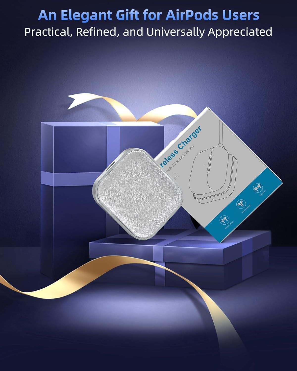 Wireless Charger for AirPods: Compatible with AirPods 4 (ANC), 3rd, 2nd Generation, and New AirPods Pro 3 (2025) - Slim and Compact Design for Travel and Home Office (Silver and White)