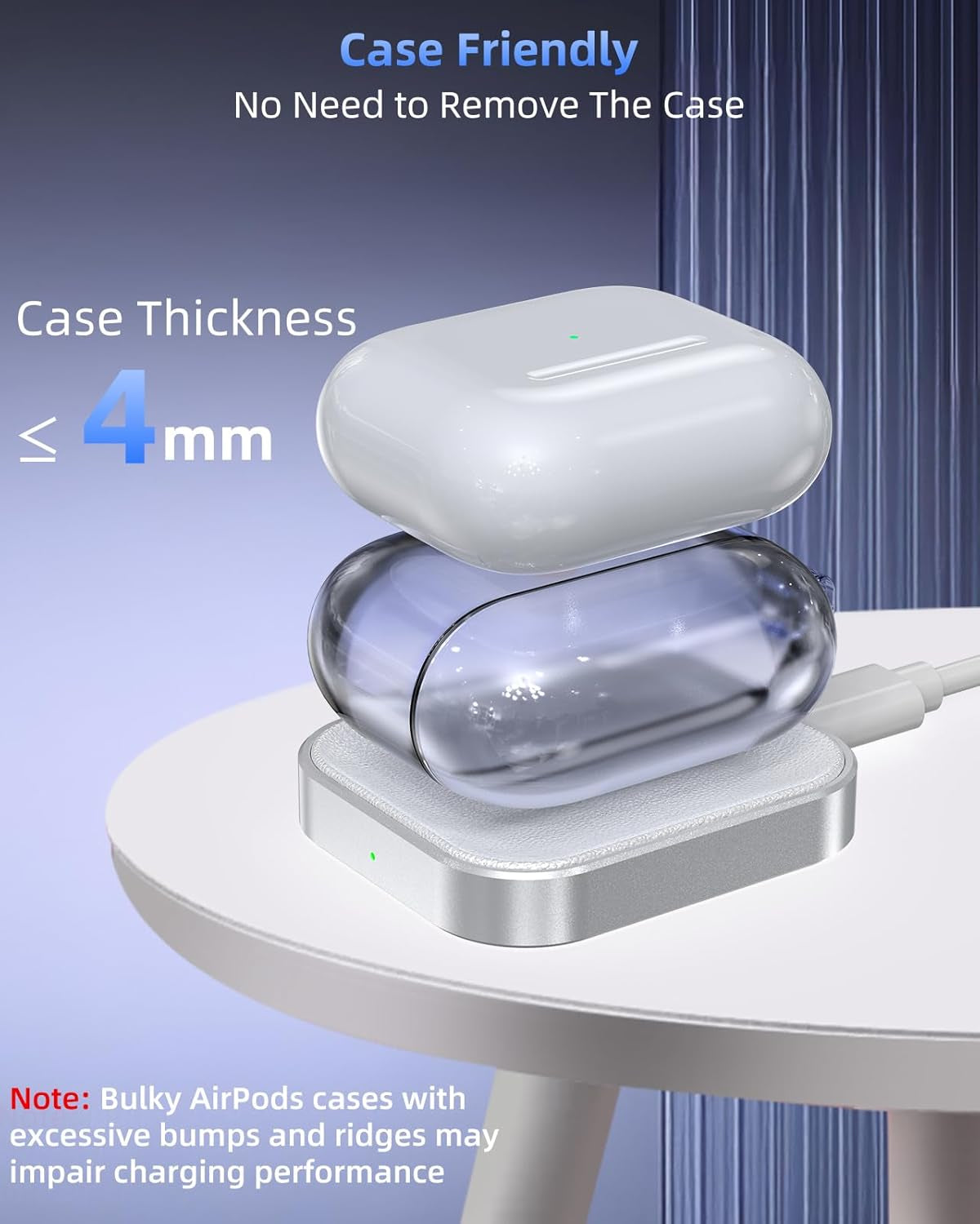 Wireless Charger for AirPods: Compatible with AirPods 4 (ANC), 3rd, 2nd Generation, and New AirPods Pro 3 (2025) - Slim and Compact Design for Travel and Home Office (Silver and White)